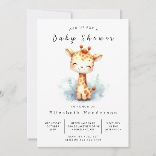 Boheemse aangepaste Giraffe Baby shower Kaart (Voorkant)