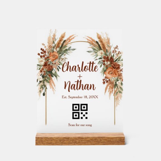 Boheemse Aangepaste Huwelijkslied QR Code Acryl Bord (Voorkant)