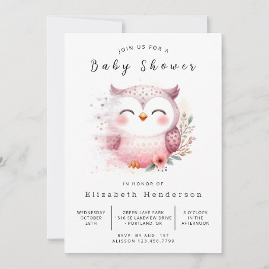 Boheemse aangepaste uil Baby shower Kaart (Voorkant)