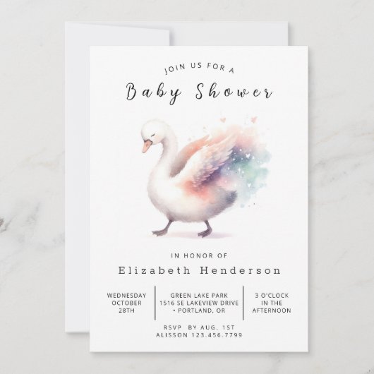 Boheemse aangepaste zwaan Baby shower Kaart (Voorkant)