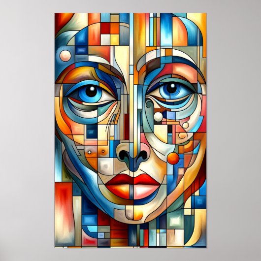 Boheemse Abstracte moderne vrouw gezicht Poster (Voorkant)