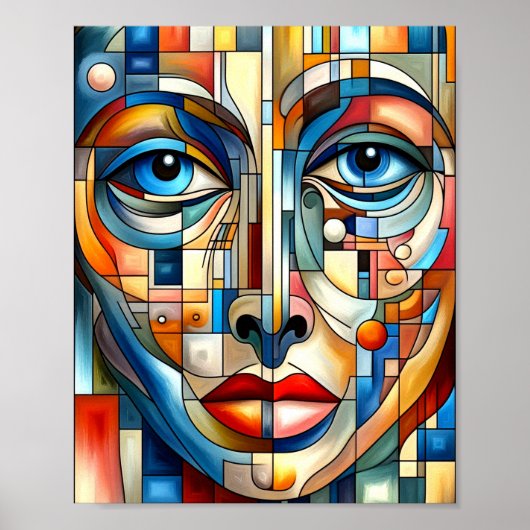 Boheemse Abstracte moderne vrouw gezicht Poster. Poster (Voorkant)