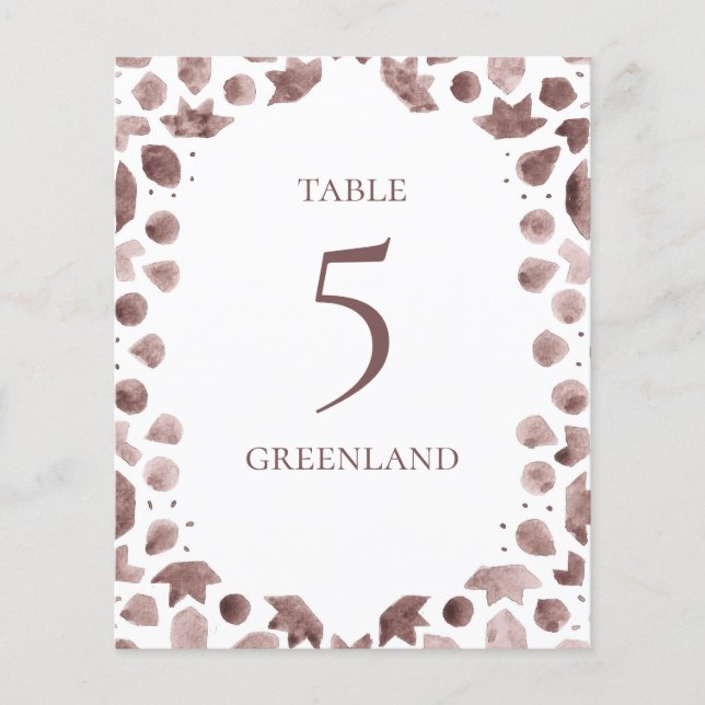 Boheemse Aquarel Bruine Tegels Tafel Naam (Voorkant)