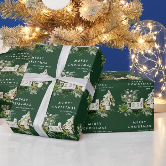 Boheemse Aquarel Kerstcompositie Vakantie Cadeaupapier (Feestdagen)