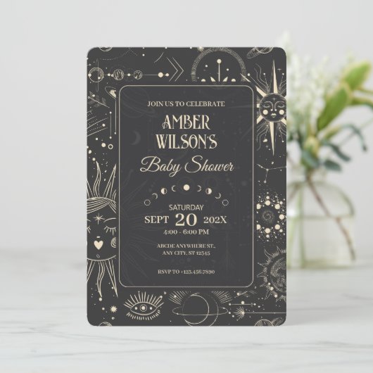 Boheemse astrologie hemels baby shower kaart (Staand voorkant)