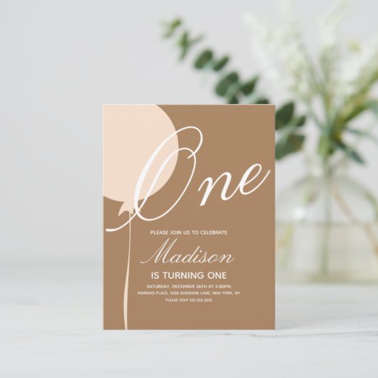 Boheemse ballon eerste verjaardagsfeest uitnodigin briefkaart (Staand voorkant)