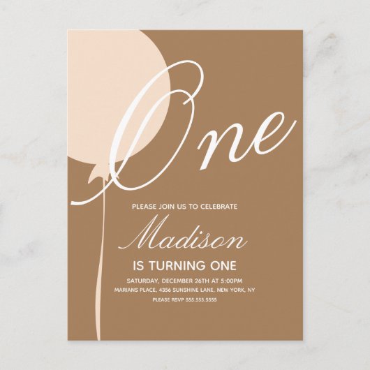 Boheemse ballon eerste verjaardagsfeest uitnodigin briefkaart (Voorkant)