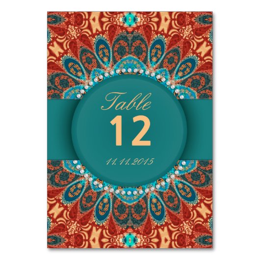 Boheemse Batik Bruiloft Tafel Nummer Postkaarten Kaart (Voorkant)