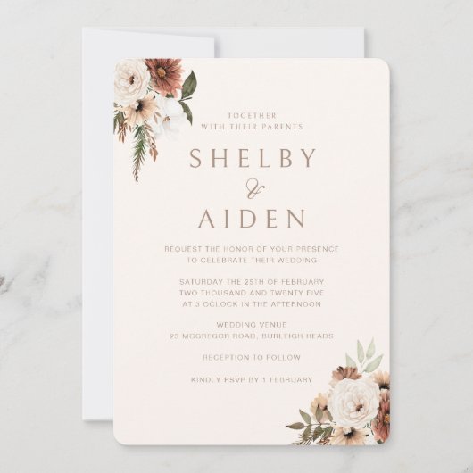 Boheemse Beige minimalistische neutrale bruiloft Kaart (Voorkant)