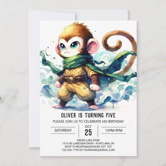 Boheemse bewerkbare apenverjaardag kaart (Voorkant)