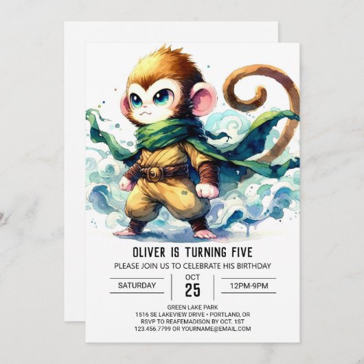 Boheemse bewerkbare apenverjaardag kaart (Voorkant / Achterkant)