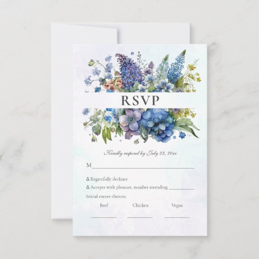 Boheemse Blauw-Violet Bloemen Waterverf RSVP (Voorkant)