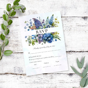 Boheemse Blauw-Violet Bloemen Waterverf RSVP