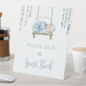 Boheemse blauwe baby jongen douche gastenboek teke reclamebord met voetstuk (Insitu)