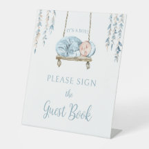 Boheemse blauwe baby jongen douche gastenboek teke