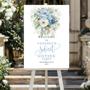 Boheemse Blauwe Bloemen Gouden 16e Verjaardag Welk Poster