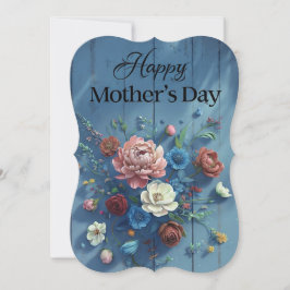 Boheemse Blauwe Bloemen Moederdag Kaart