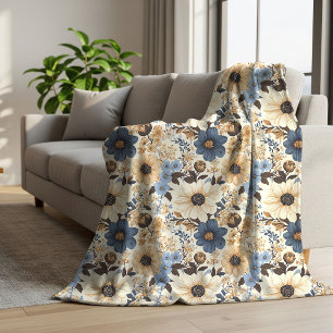 Boheemse Blauwe Bloemen Weelderig Bruine Bloemrijk Sherpa Deken