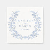 Boheemse blauwe bloemenkrans bruiloft papieren ser servet (Voorkant)