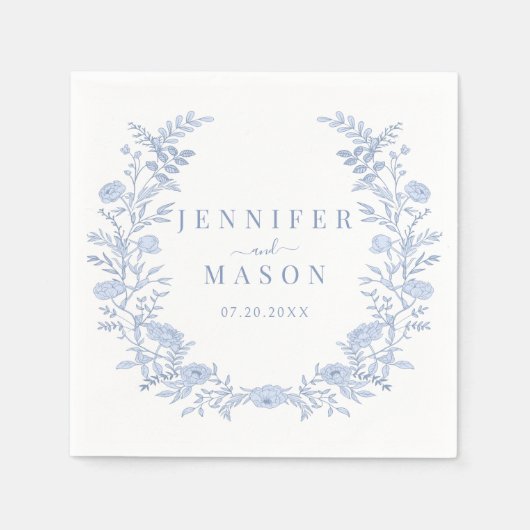 Boheemse blauwe bloemenkrans bruiloft papieren ser servet (Voorkant)