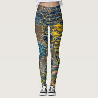 Boheemse blauwe en gouden textuur bloemenleggings leggings