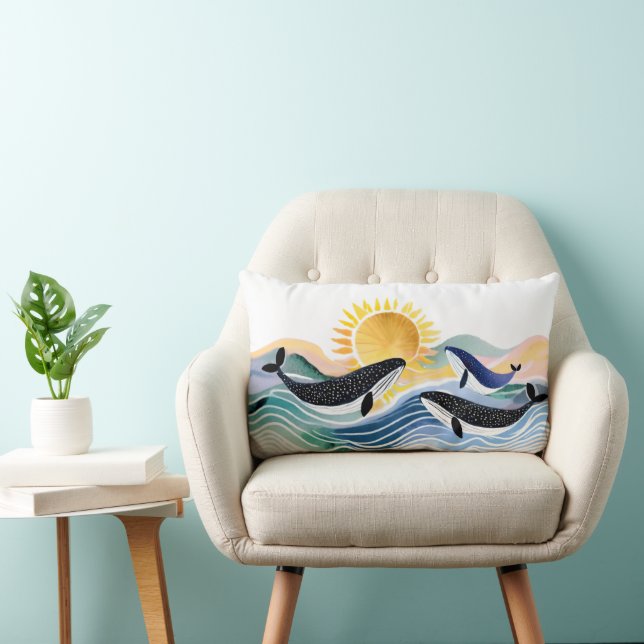 Boheemse blauwe golven en gelukkige walvissen kussen (Stoel)