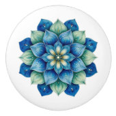 Boheemse Blauwe & Groene Mandala Keramische Knop (Voorkant)