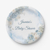 Boheemse Blauwe Roos Baby Shower Papieren Bordje (Voorkant)