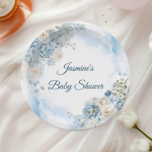 Boheemse Blauwe Roos Baby Shower Papieren Bordje
