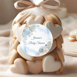 Boheemse Blauwe Roos Baby Shower Ronde Sticker