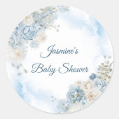 Boheemse Blauwe Roos Baby Shower Ronde Sticker (Voorkant)