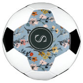 Boheemse Blauwe Waterverf Bloemen Monogrammed Voetbal (Gedraaid)