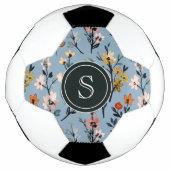 Boheemse Blauwe Waterverf Bloemen Monogrammed Voetbal (Voorkant)