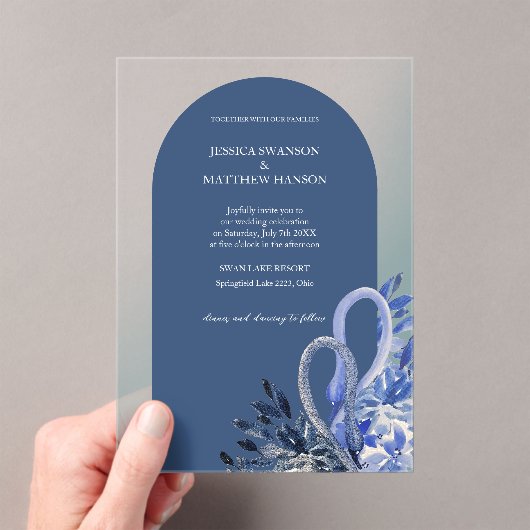 Boheemse Blauwe Zwanen Waterverf Art Acryl Uitnodigingen (Insitu (Draagbaar))