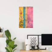 Boheemse Bloei – Wilde Bloemen op Gestreepte Canva Poster (Thuiskantoor)