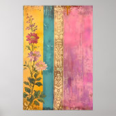 Boheemse Bloei – Wilde Bloemen op Gestreepte Canva Poster (Voorkant)