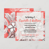 Boheemse Bloem Coral Roze Waterverf Trouwdag Kaart (Voorkant / Achterkant)