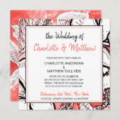 Boheemse Bloem Coral Witte Tekening Trouwfeest Kaart (Voorkant / Achterkant)