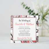 Boheemse Bloem Coral Witte Tekening Trouwfeest Kaart (Staand voorkant)