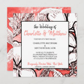 Boheemse Bloem Coral Witte Tekening Trouwfeest Kaart (Voorkant / Achterkant)