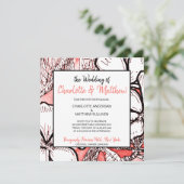 Boheemse Bloem Coral Witte Tekening Trouwfeest Kaart (Staand voorkant)