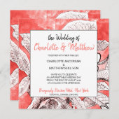 Boheemse Bloem Koraal Tekening Waterverf Bruiloft Kaart (Voorkant / Achterkant)