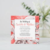 Boheemse Bloem Koraal Tekening Waterverf Bruiloft Kaart (Staand voorkant)