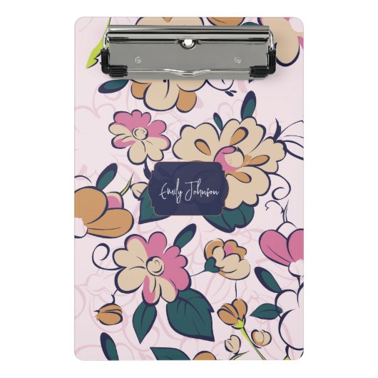 Boheemse Bloem Navy Naam Monogram Mini Klembord (Voorkant)