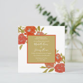 Boheemse bloem rode oranje gouden trouw uitnodigin kaart (Staand voorkant)