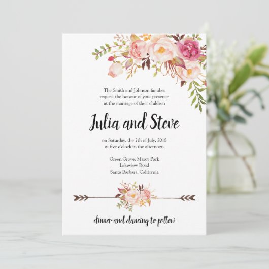 Boheemse bloem waterverf bloemen Boho bruiloft Kaart (Staand voorkant)