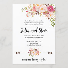 Boheemse bloem waterverf bloemen Boho bruiloft Kaart