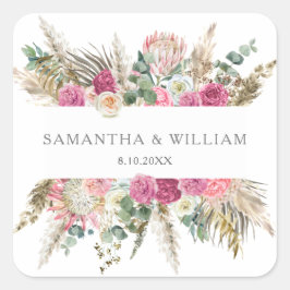 Boheemse Bloemen Blush Roos Waterverf Vierkante Sticker