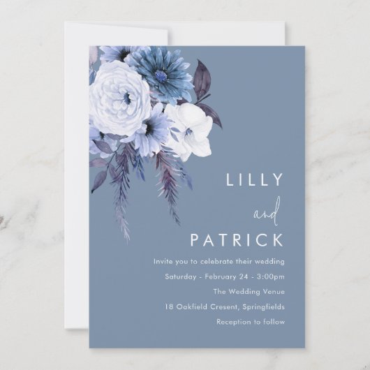 Boheemse Bloemen Boho Blauwe Huwelijk Kaart (Voorkant)