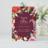 Boheemse Bloemen Bordeaux Bewaar de Datum Aankondiging (Staand voorkant)
